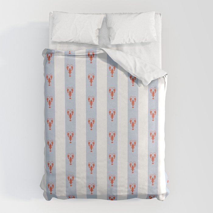 Red Lobsters On Hand-Painted Blue Stripes Duvet Cover Gallery Image 6