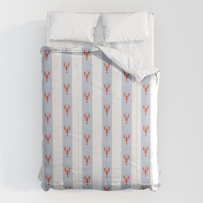 Red Lobsters On Hand-Painted Blue Stripes Comforter Gallery Image 6
