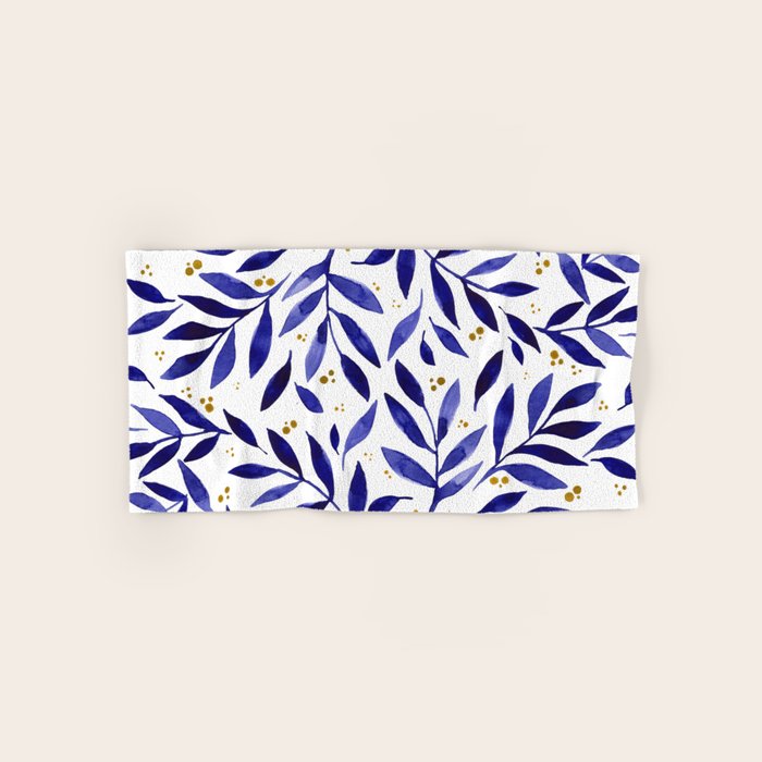 Pretty watercolor branches - blue and yellow Bath Towel Gallery Image 1
