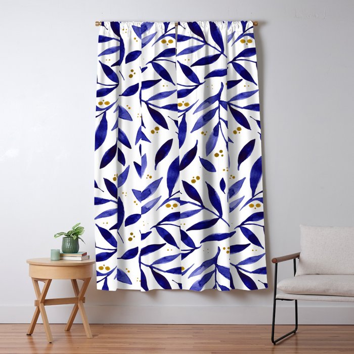 Pretty watercolor branches - blue and yellow Window Curtain