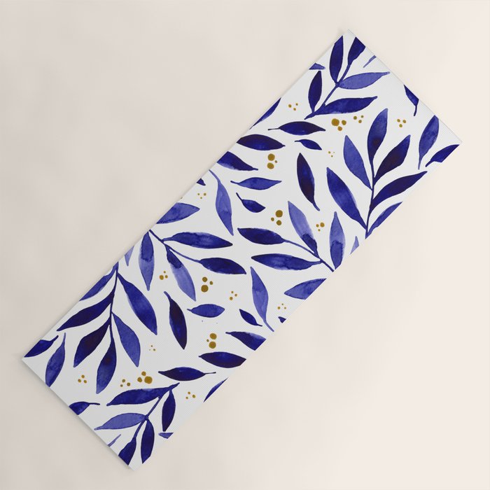 Pretty watercolor branches - blue and yellow Yoga Mat Gallery Image 1