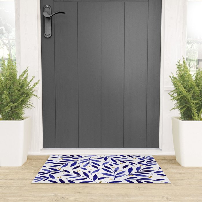 Pretty watercolor branches - blue and yellow Welcome Mat Gallery Image 3