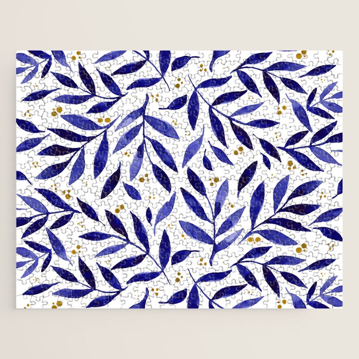 Pretty watercolor branches - blue and yellow Jigsaw Puzzle Gallery Image 1