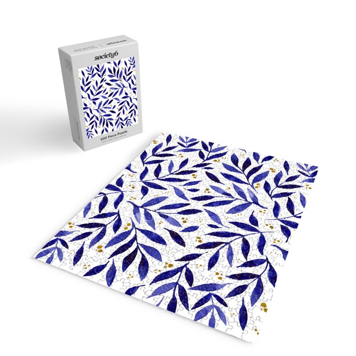 Pretty watercolor branches - blue and yellow Jigsaw Puzzle Gallery Image 2