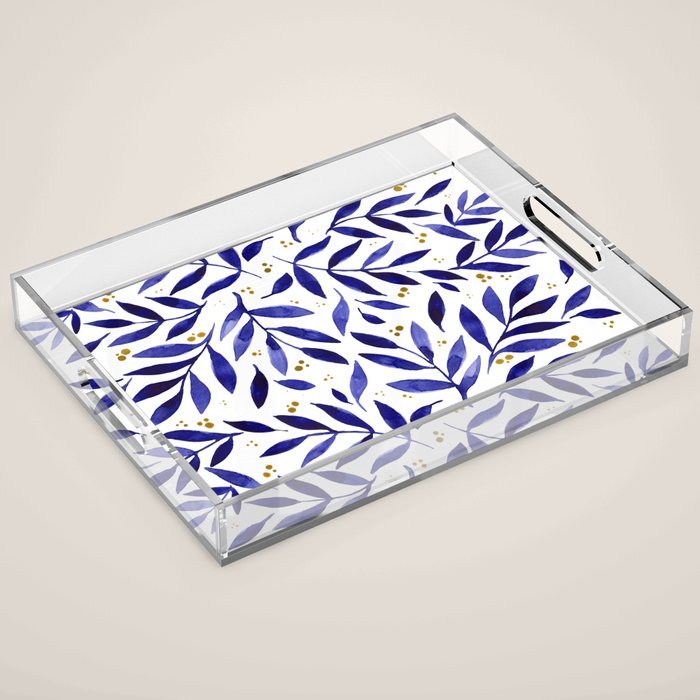 Pretty watercolor branches - blue and yellow Acrylic Tray Gallery Image 1