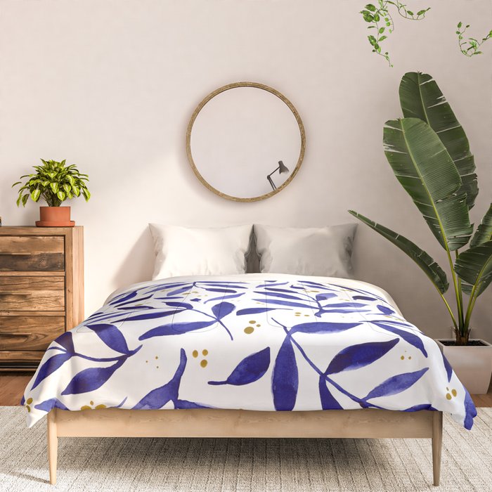 Pretty watercolor branches - blue and yellow Comforter Gallery Image 3