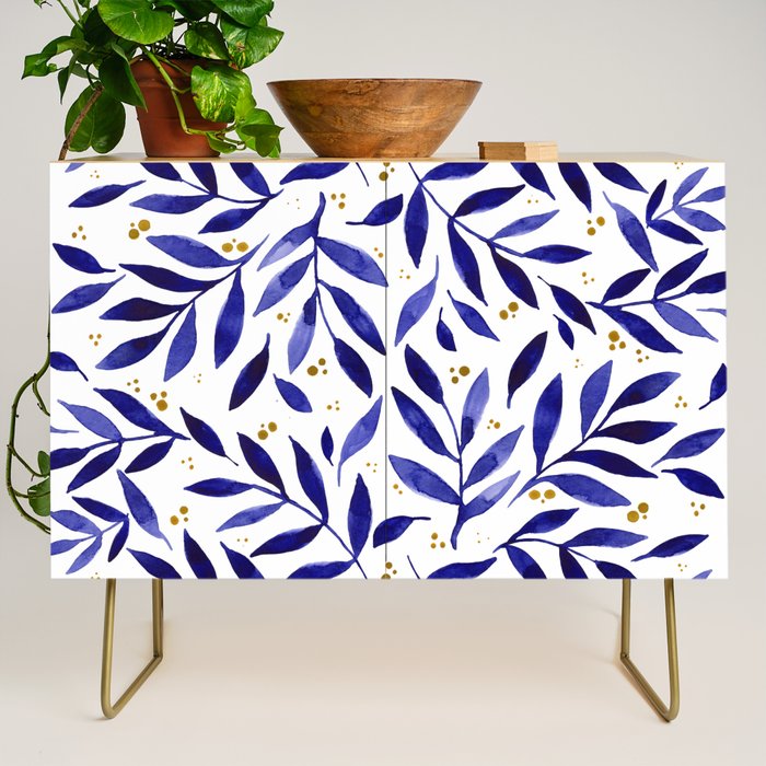Pretty watercolor branches - blue and yellow Credenza Gallery Image 1