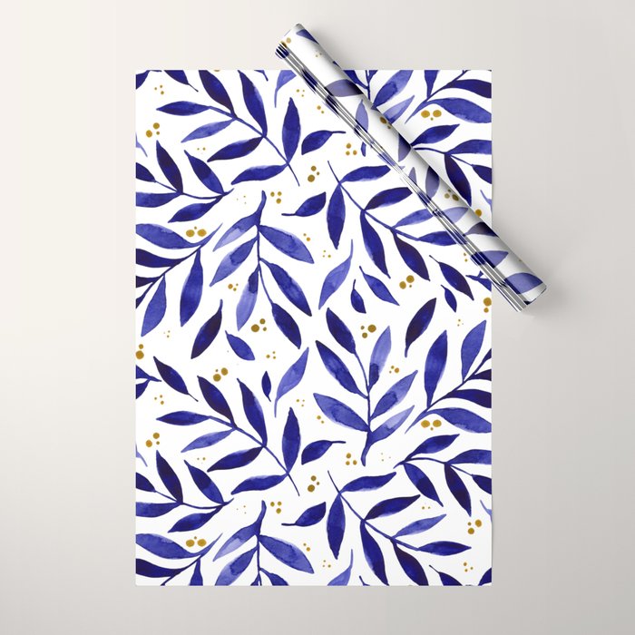 Pretty watercolor branches - blue and yellow Wrapping Paper