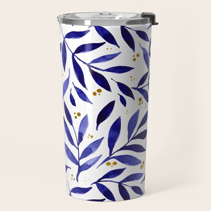 Pretty watercolor branches - blue and yellow Travel Mug Gallery Image 2
