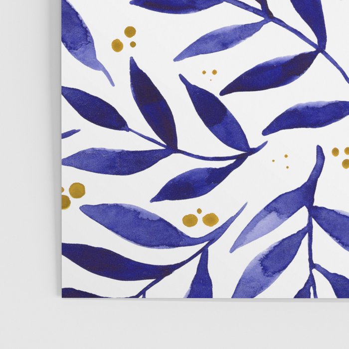 Pretty watercolor branches - blue and yellow Poster Gallery Image 3