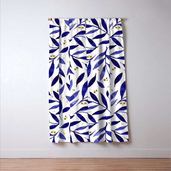 Pretty watercolor branches - blue and yellow Window Curtain Gallery Image 3