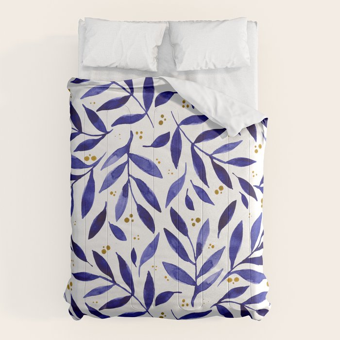 Pretty watercolor branches - blue and yellow Comforter Gallery Image 6