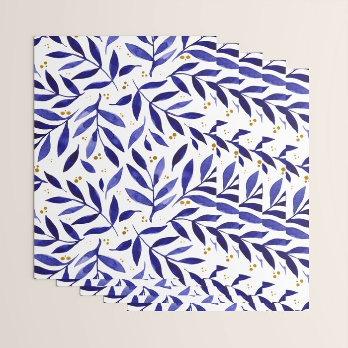 Pretty watercolor branches - blue and yellow Wrapping Paper Gallery Image 3