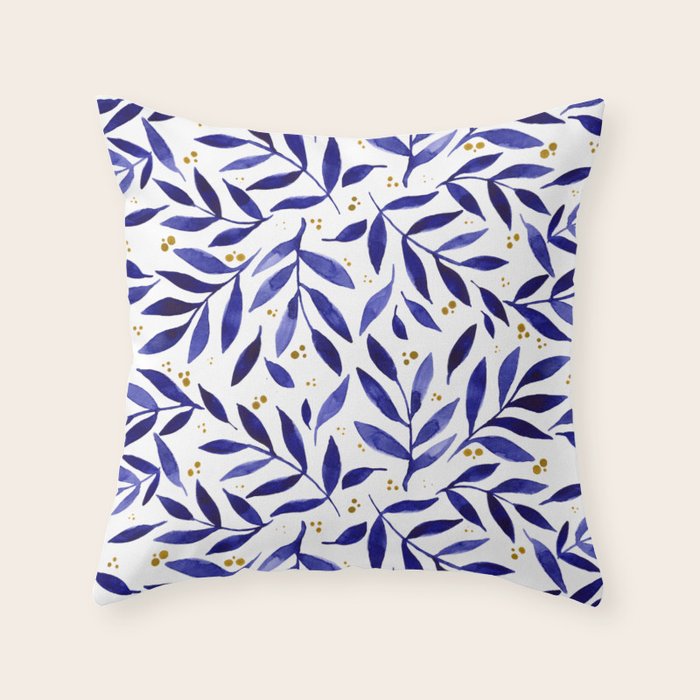 Pretty watercolor branches - blue and yellow Throw Pillow Gallery Image 6