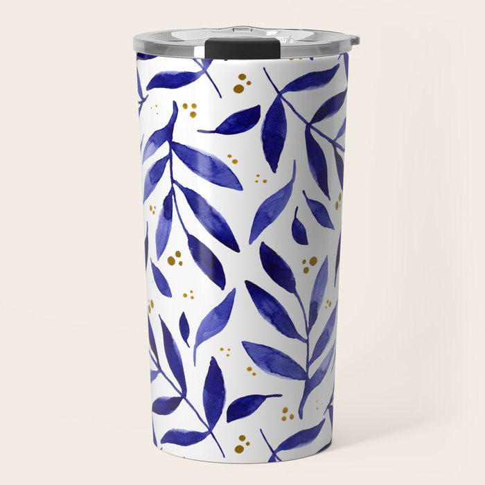 Pretty watercolor branches - blue and yellow Travel Mug Gallery Image 1