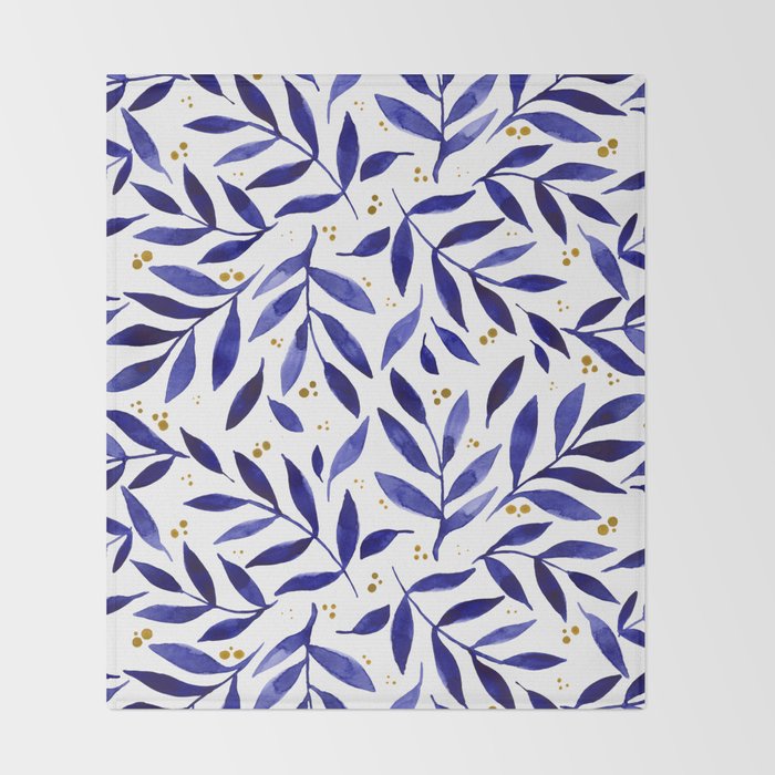 Pretty watercolor branches - blue and yellow Throw Blanket Gallery Image 2