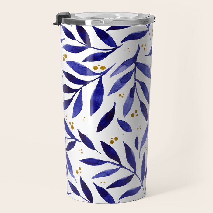 Pretty watercolor branches - blue and yellow Travel Mug Gallery Image 3