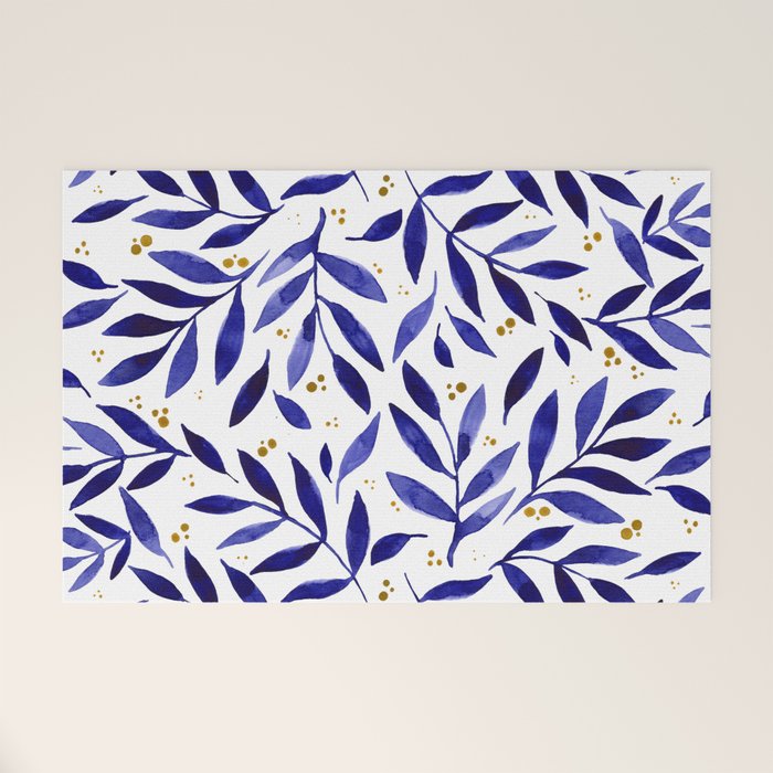 Pretty watercolor branches - blue and yellow Welcome Mat Gallery Image 1