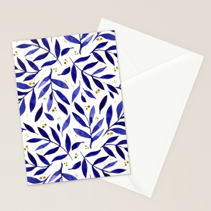 Pretty watercolor branches - blue and yellow Stationery Card Gallery Image 2