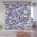 Pretty watercolor branches - blue and yellow Wall Mural Gallery Image 1
