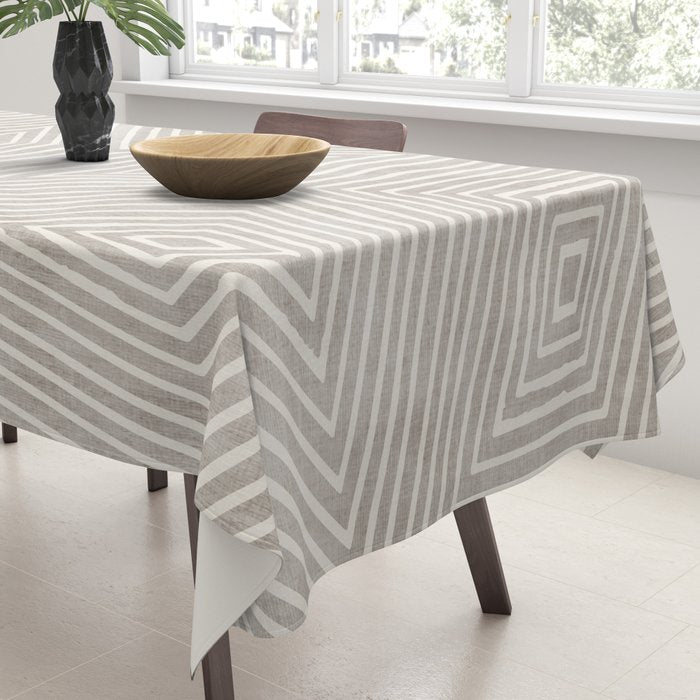 Minimalist Modern Beige Lines OpArt Tablecloth Gallery Image 3