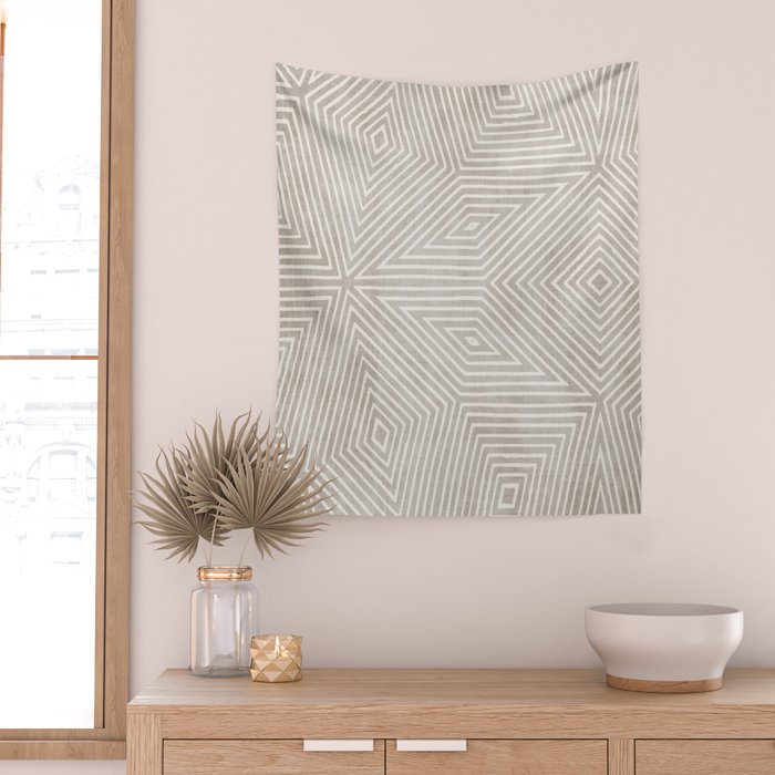 Minimalist Modern Beige Lines OpArt Wall Tapestry Gallery Image 2