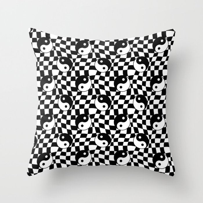 Black and white yin yang checkered pattern Throw Pillow Gallery Image 6