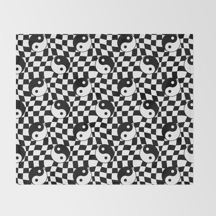 Black and white yin yang checkered pattern Throw Blanket Gallery Image 2