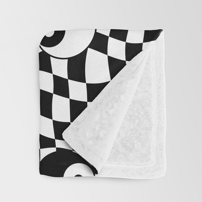 Black and white yin yang checkered pattern Throw Blanket Gallery Image 3