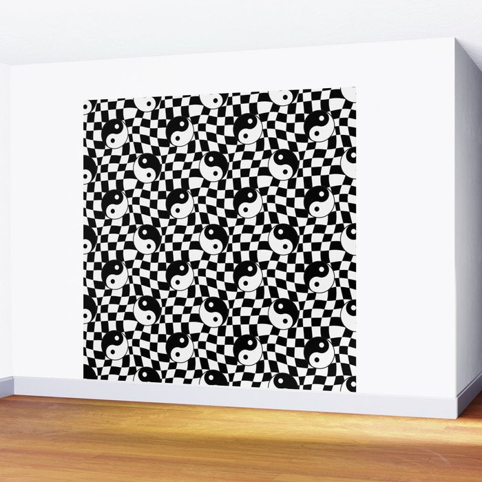 Black and white yin yang checkered pattern Wall Mural Gallery Image 2