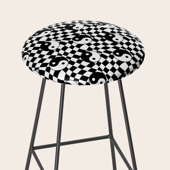 Black and white yin yang checkered pattern Stool Gallery Image 2