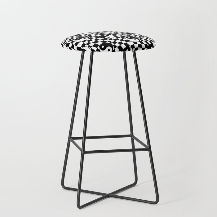 Black and white yin yang checkered pattern Stool Gallery Image 1