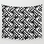 Black and white yin yang checkered pattern Wall Tapestry Gallery Image 4