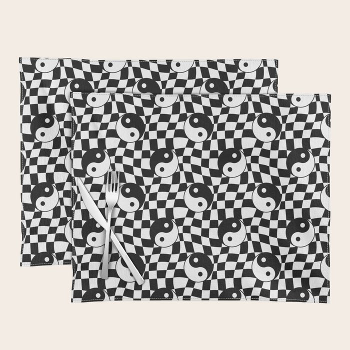 Black and white yin yang checkered pattern Placemat Gallery Image 1