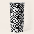 Black and white yin yang checkered pattern Travel Mug Gallery Image 1