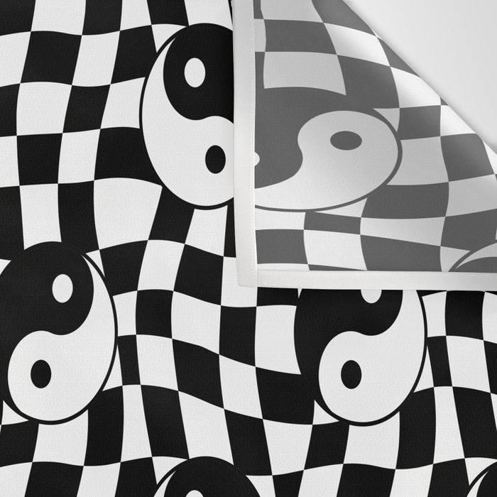 Black and white yin yang checkered pattern Wall Tapestry Gallery Image 3