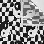 Black and white yin yang checkered pattern Wall Tapestry Gallery Image 3