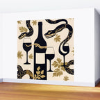 Snakes & Wines, Not Quite Sure If There Were Ladders | Animals Whimsical Drinking Party, Quirky Illustration Line Drawing Wine Alcohol, Vines Game Mystery Sketch Wall Mural Gallery Image 2