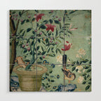 18th Century Antique Mint Chinoiserie Bird Garden Fresco 1740 Wood Wall Art Gallery Image 1