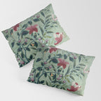 18th Century Antique Mint Chinoiserie Bird Garden Fresco 1740 Pillow Sham Gallery Image 3