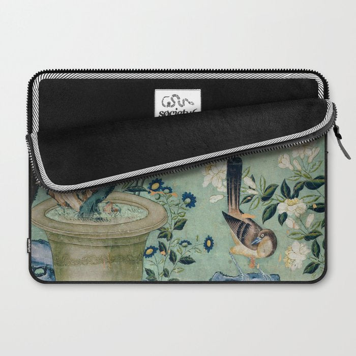 18th Century Antique Mint Chinoiserie Bird Garden Fresco 1740 Laptop Sleeve Gallery Image 2