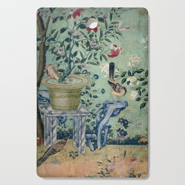18th Century Antique Mint Chinoiserie Bird Garden Fresco 1740 Cutting Board Gallery Image 1