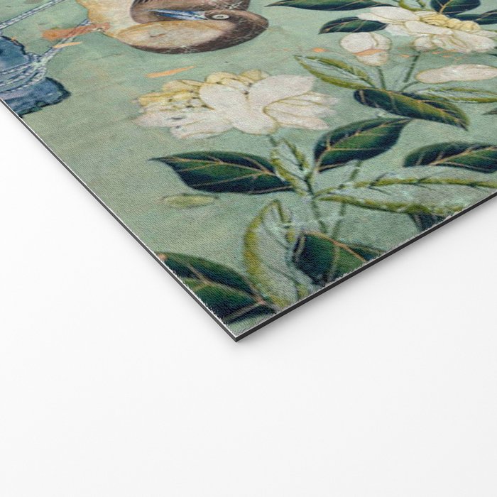 18th Century Antique Mint Chinoiserie Bird Garden Fresco 1740 Welcome Mat Gallery Image 2