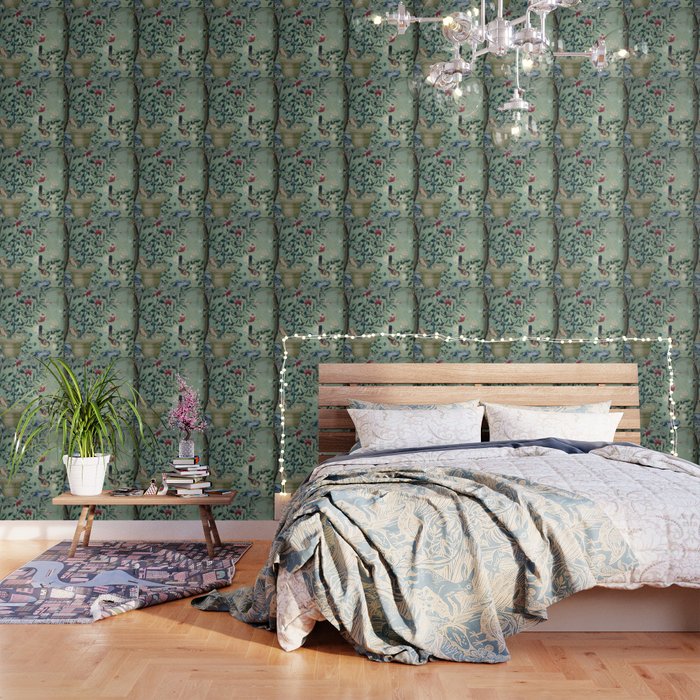 18th Century Antique Mint Chinoiserie Bird Garden Fresco 1740 Wallpaper Gallery Image 3