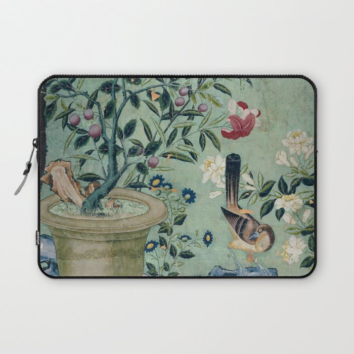 18th Century Antique Mint Chinoiserie Bird Garden Fresco 1740 Laptop Sleeve Gallery Image 1