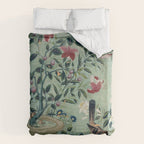 18th Century Antique Mint Chinoiserie Bird Garden Fresco 1740 Duvet Cover Gallery Image 6
