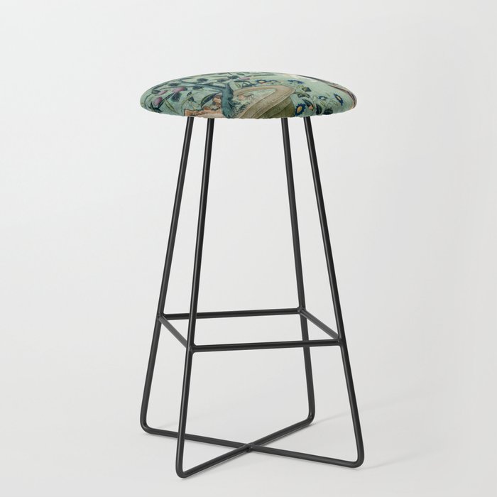 18th Century Antique Mint Chinoiserie Bird Garden Fresco 1740 Stool Gallery Image 1