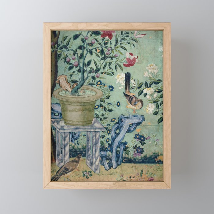 18th Century Antique Mint Chinoiserie Bird Garden Fresco 1740 Mini Art Print Gallery Image 1