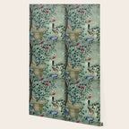 18th Century Antique Mint Chinoiserie Bird Garden Fresco 1740 Wallpaper Gallery Image 2