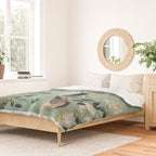 18th Century Antique Mint Chinoiserie Bird Garden Fresco 1740 Duvet Cover Gallery Image 2